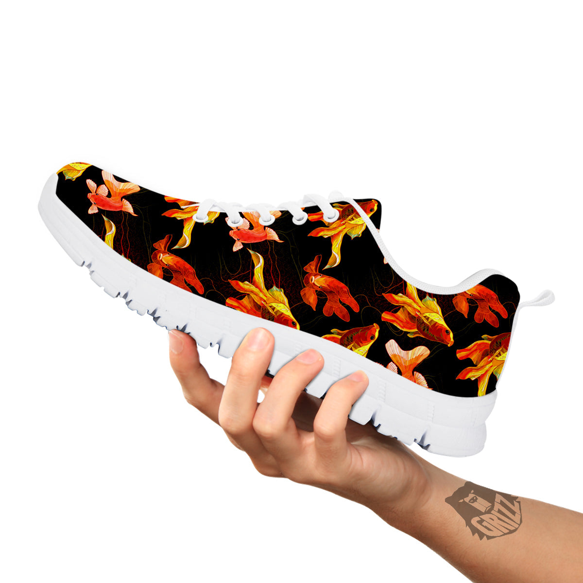 Gold Fish Drawing Print Pattern White Sneaker-grizzshop