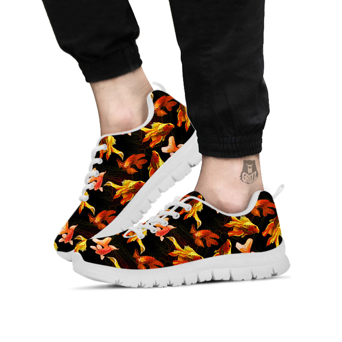 Gold Fish Drawing Print Pattern White Sneaker-grizzshop