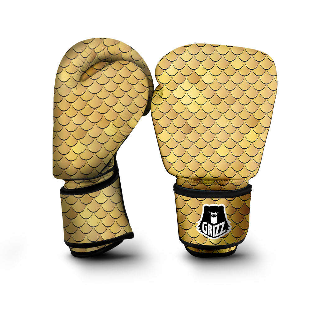 Gold Fish Scales Print Boxing Gloves-grizzshop