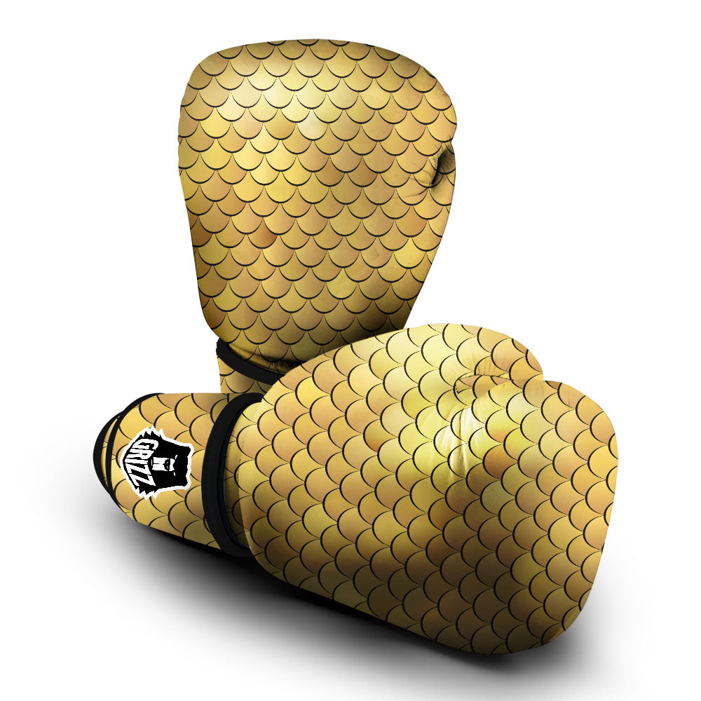 Gold Fish Scales Print Boxing Gloves-grizzshop