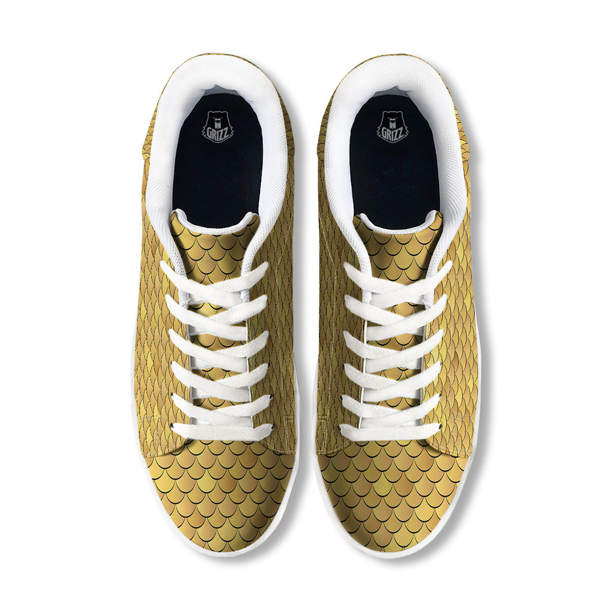 Gold Fish Scales Print White Low Top Sneakers-grizzshop