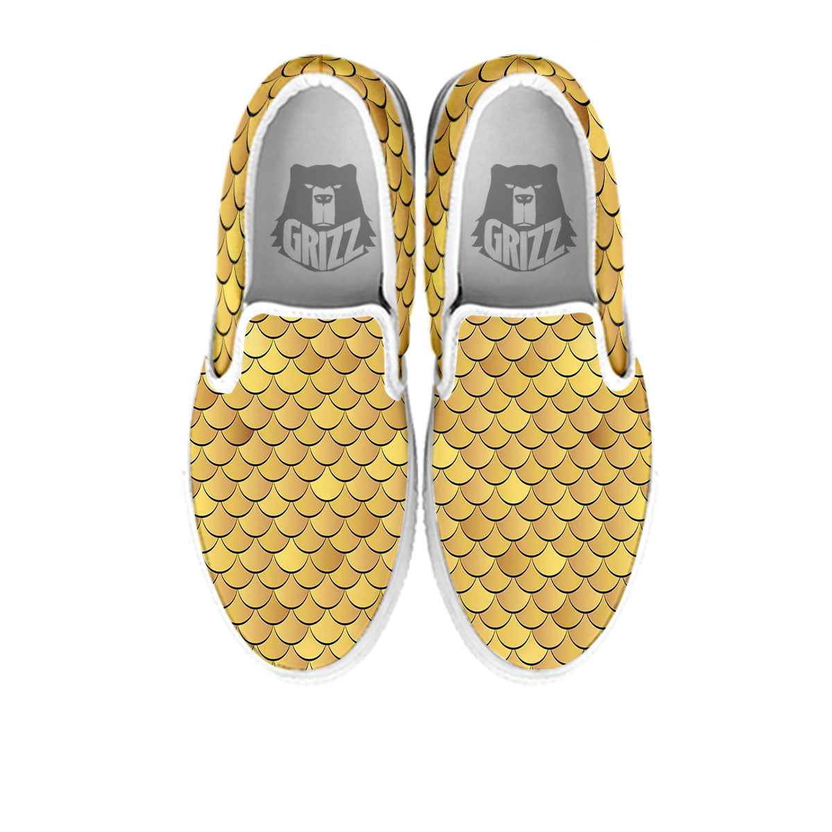 Gold Fish Scales Print White Slip On Shoes-grizzshop