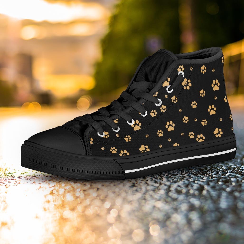 Gold Footprint Paw Women's High Top Shoes-grizzshop