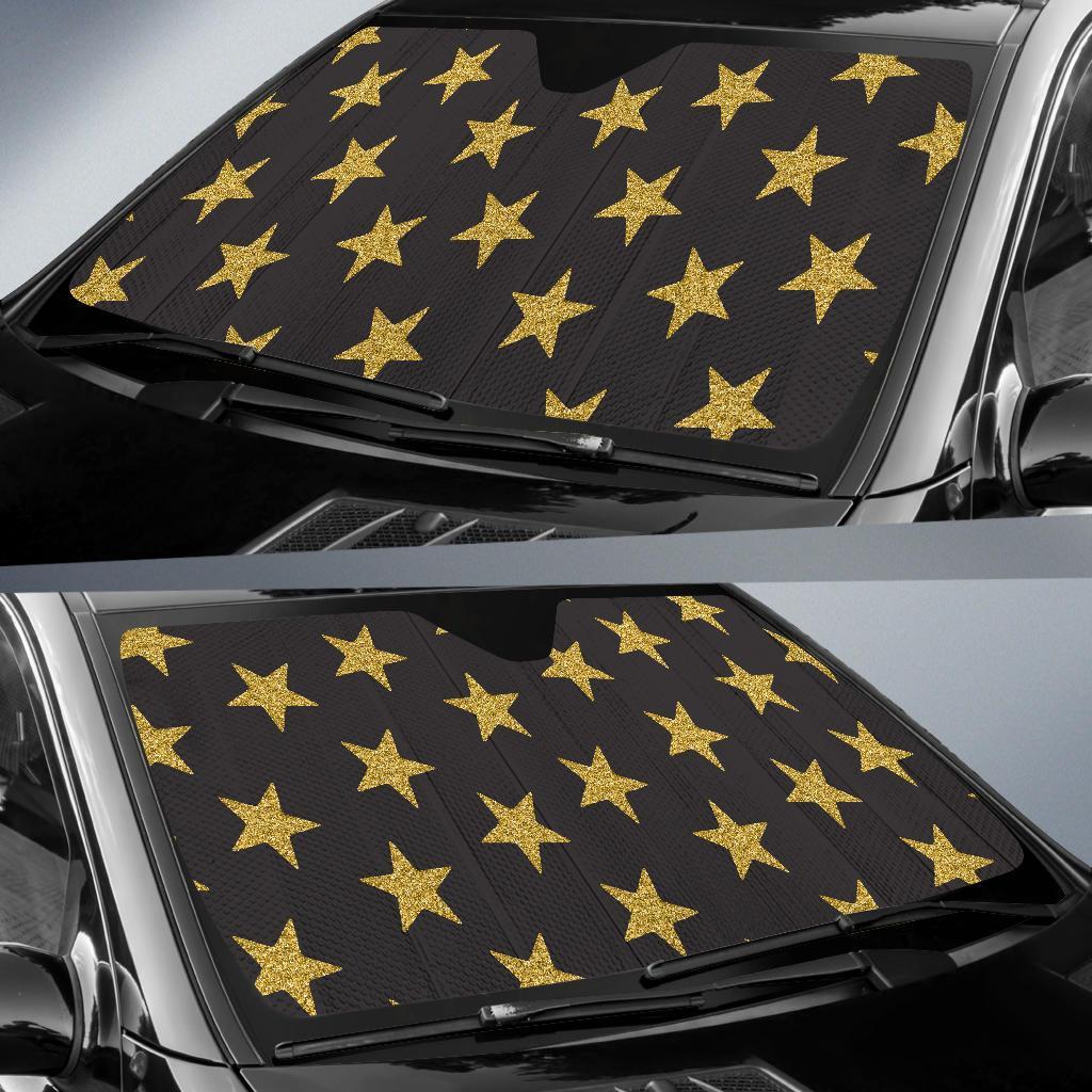 Gold Glitter Star Pattern Print Car Sun Shade-grizzshop