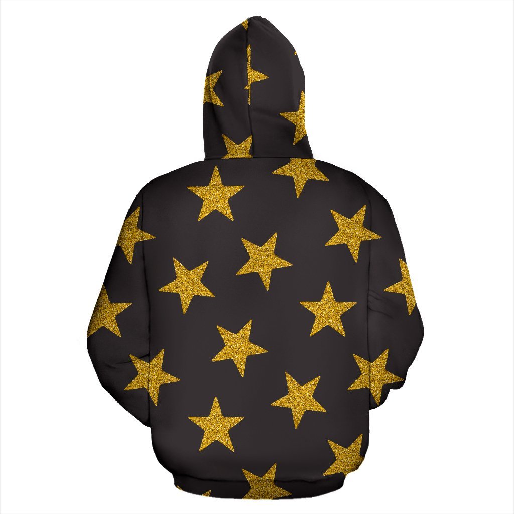Gold Glitter Star Pattern Print Men Women Pullover Hoodie-grizzshop