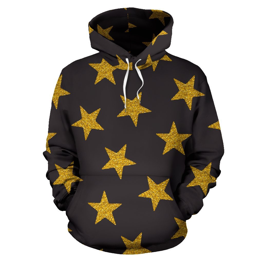 Gold Glitter Star Pattern Print Men Women Pullover Hoodie-grizzshop