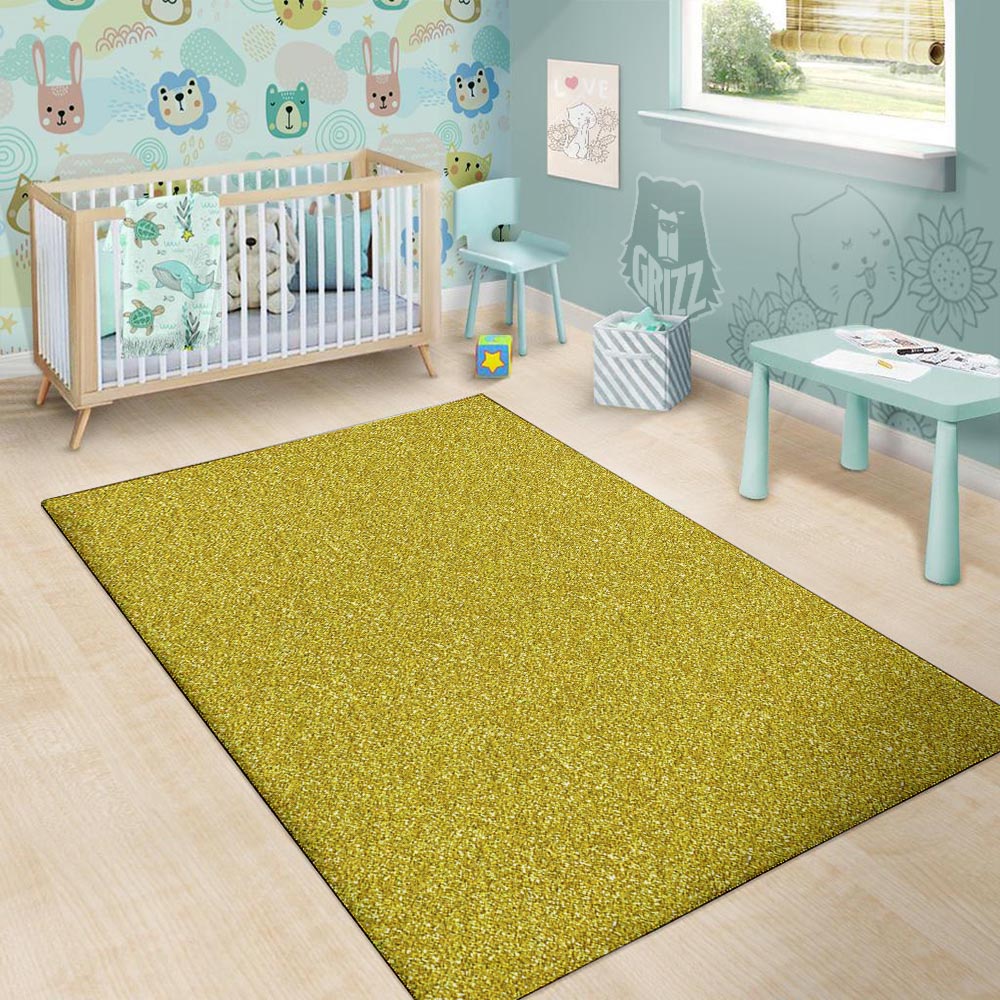 Gold Glitter Texture Print Floor Mat-grizzshop