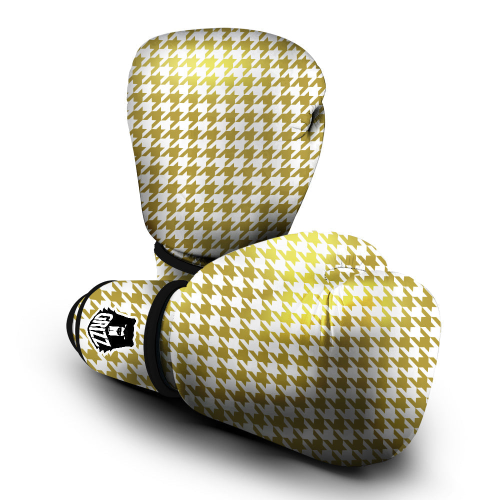 Gold Houndstooth Print Boxing Gloves-grizzshop