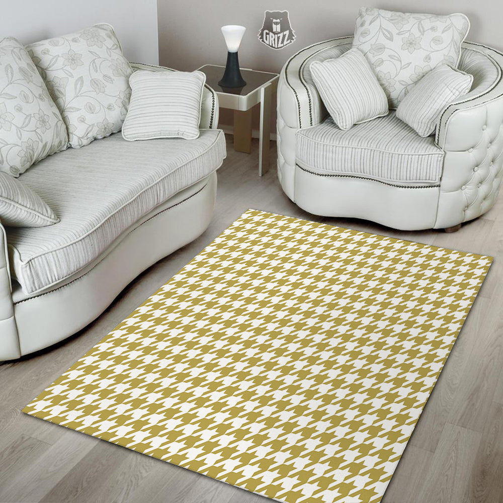 Gold Houndstooth Print Floor Mat-grizzshop