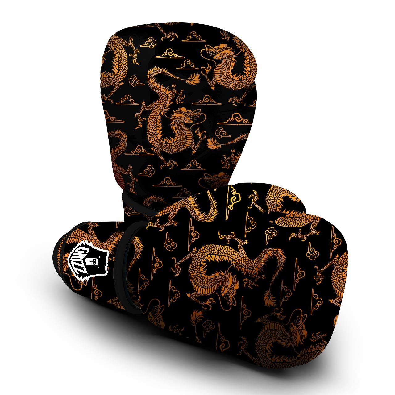Gold Janpanese Dragon Print Boxing Gloves-grizzshop