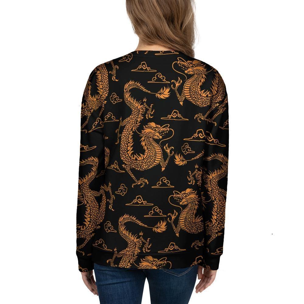 Gold Janpanese Dragon Print Women's Sweatshirt-grizzshop