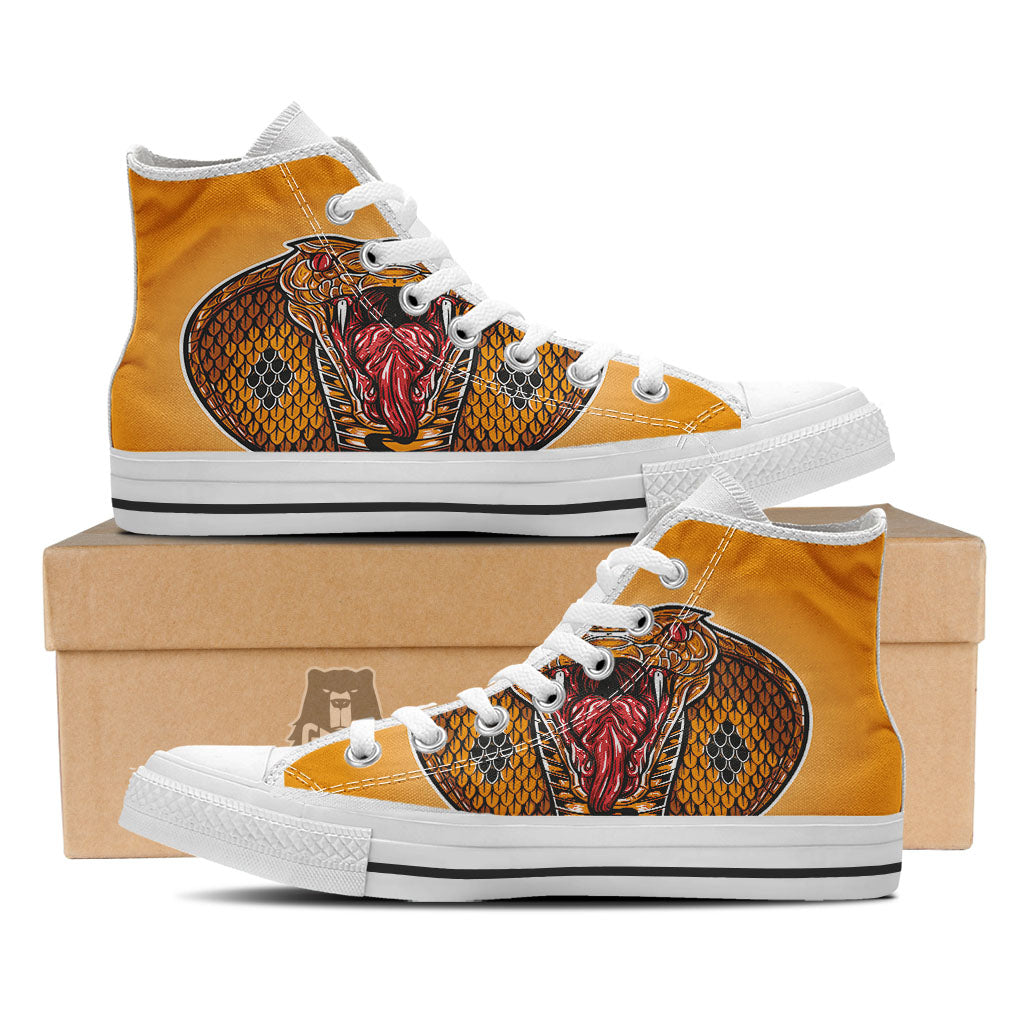 Gold King Cobra Snake Head Print White High Top Shoes-grizzshop