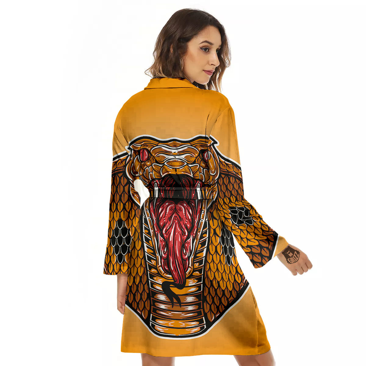 Gold King Cobra Snake Head Print Women's Robe-grizzshop