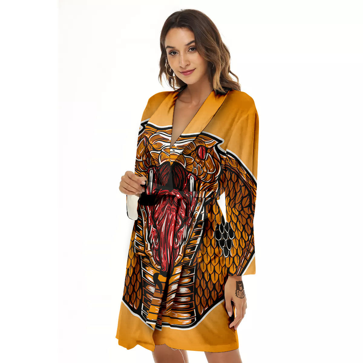Gold King Cobra Snake Head Print Women's Robe-grizzshop