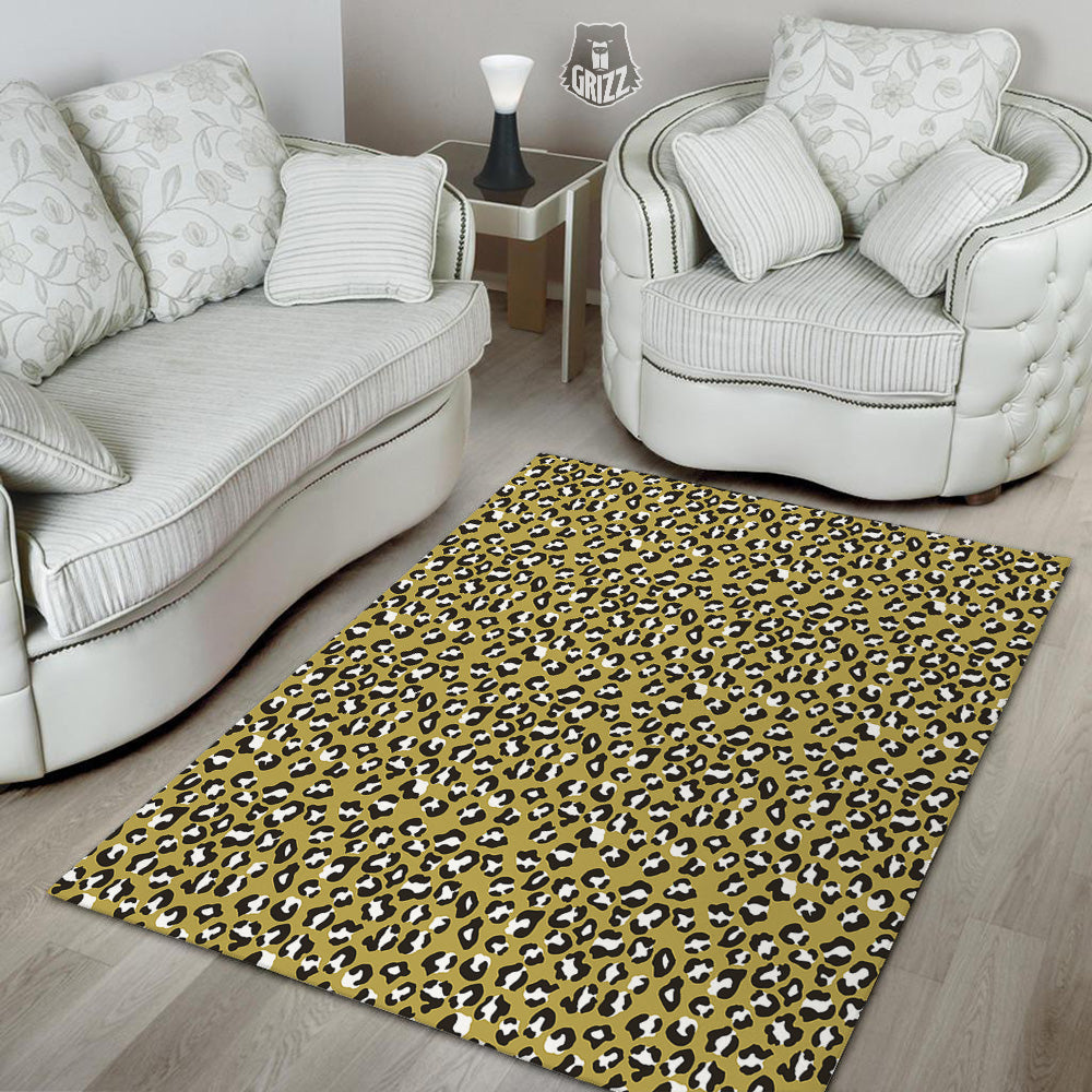 Gold Leopard Print Pattern Floor Mat-grizzshop