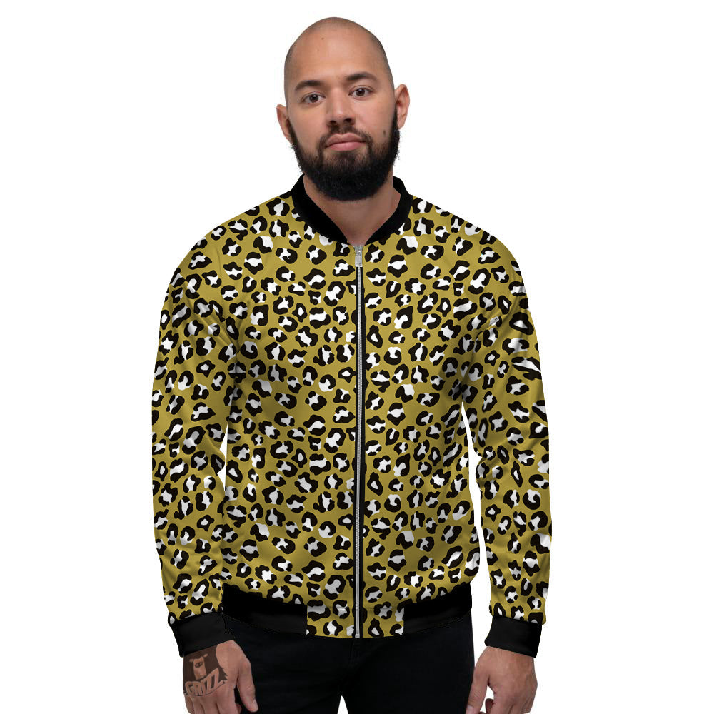 Gold Leopard Print Pattern Men's Bomber Jacket-grizzshop