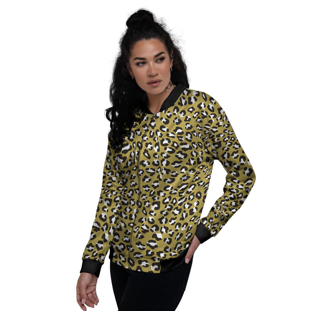 Gold Leopard Print Pattern Women's Bomber Jacket-grizzshop