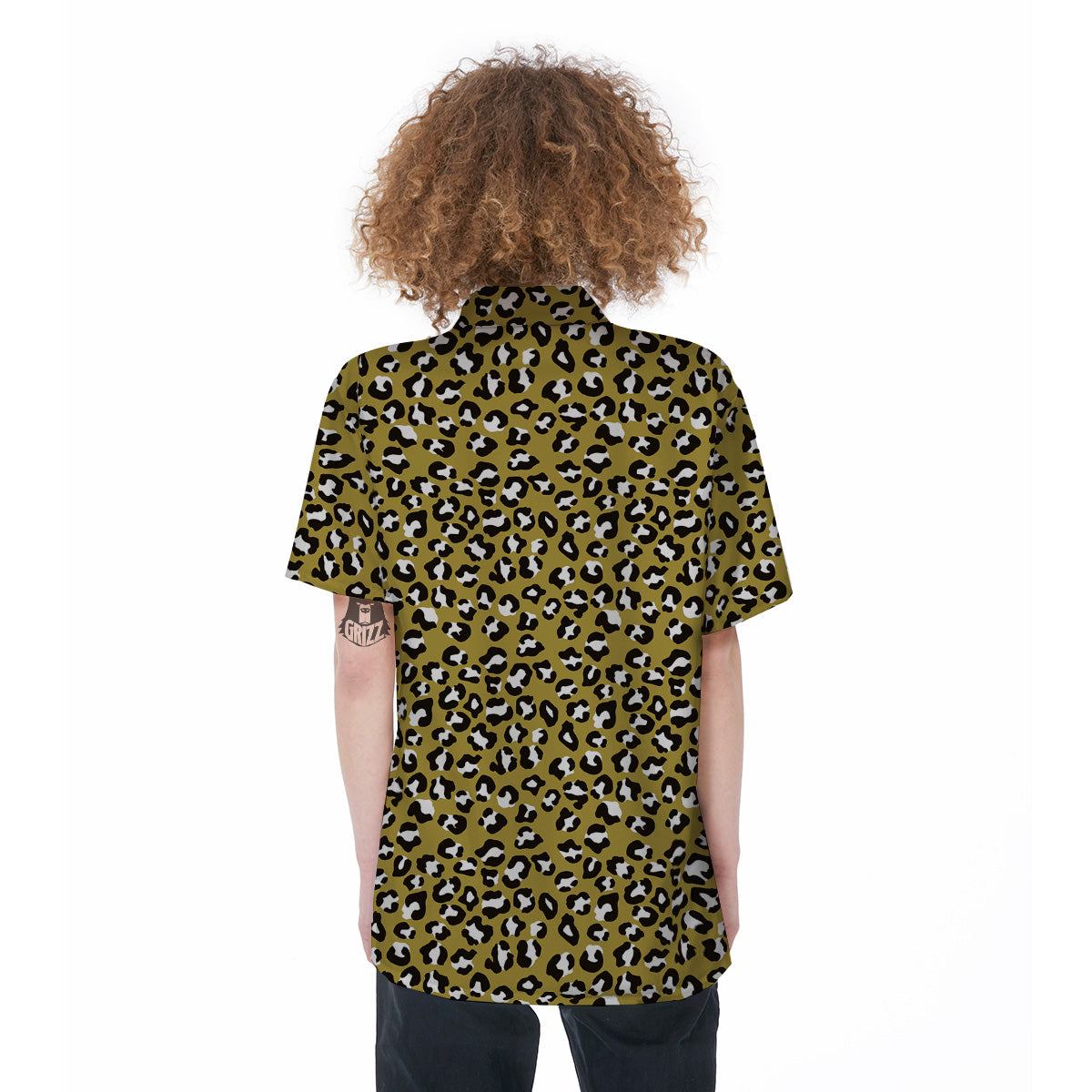 Gold Leopard Print Pattern Women's Short Sleeve Shirts-grizzshop