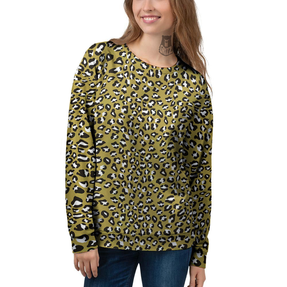 Gold Leopard Print Pattern Women's Sweatshirt-grizzshop