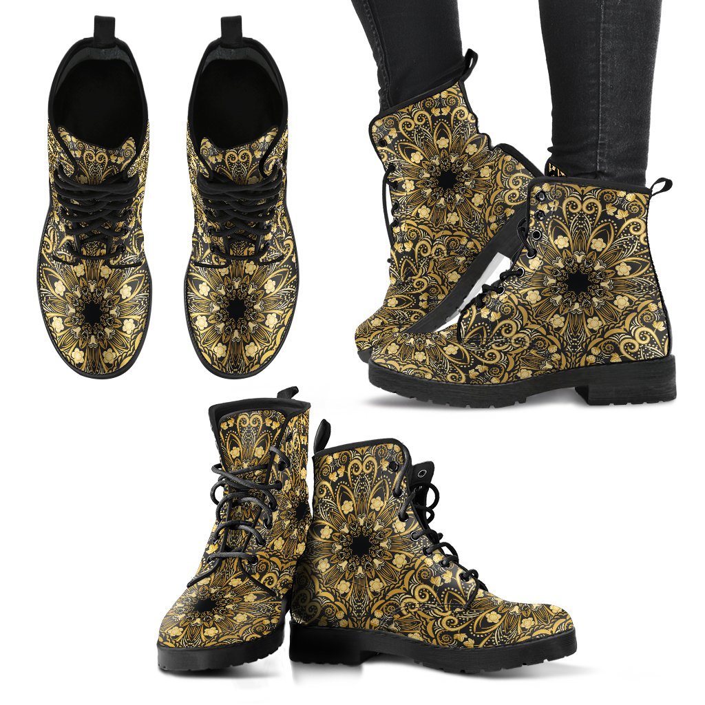 Gold Mandala Women's Leather Boots-grizzshop