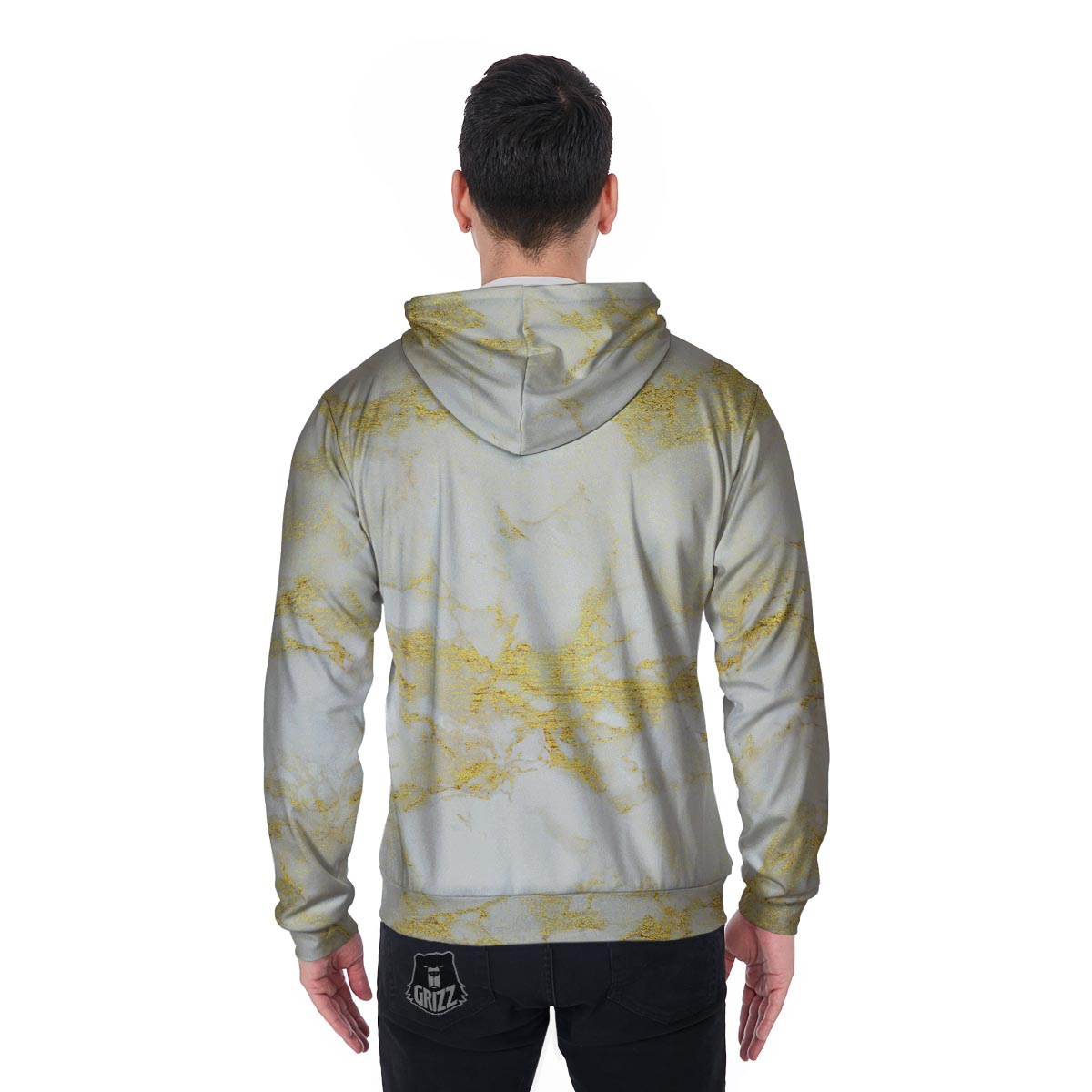 Gold Marble Men's Zip Up Hoodie-grizzshop