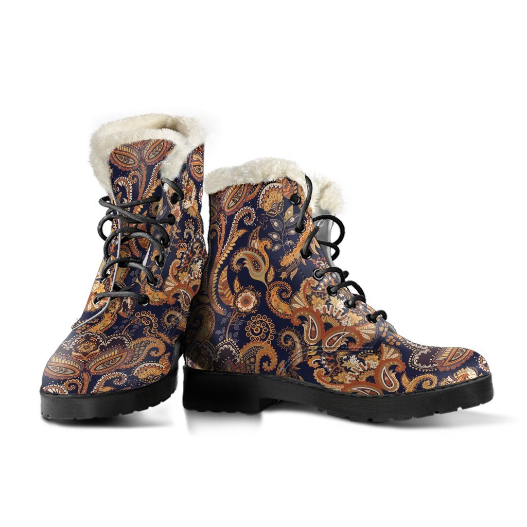 Gold Paisley Pattern Print Comfy Winter Boots-grizzshop