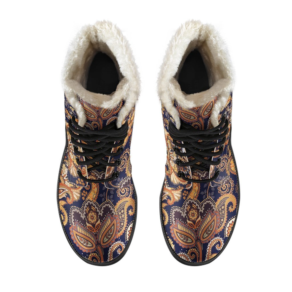 Gold Paisley Pattern Print Comfy Winter Boots-grizzshop