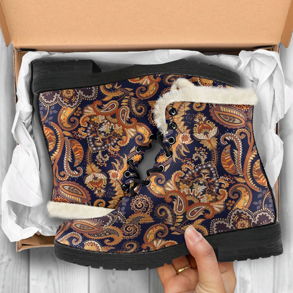 Gold Paisley Pattern Print Comfy Winter Boots-grizzshop