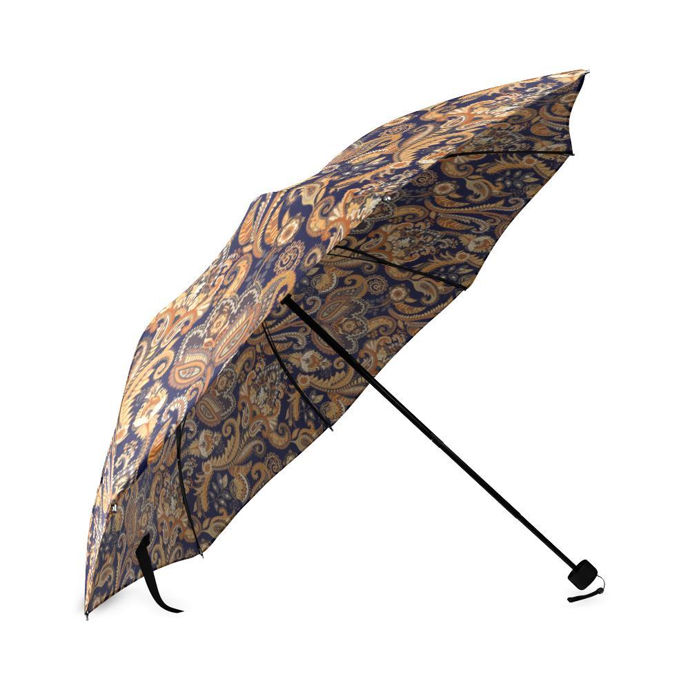 Gold Paisley Pattern Print Foldable Umbrella-grizzshop