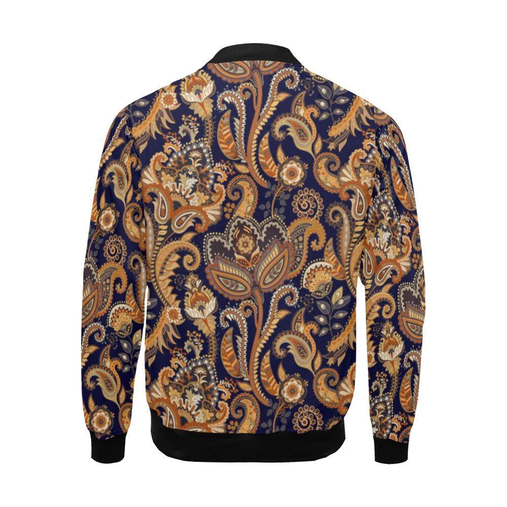 Gold Paisley Pattern Print Men's Bomber Jacket-grizzshop