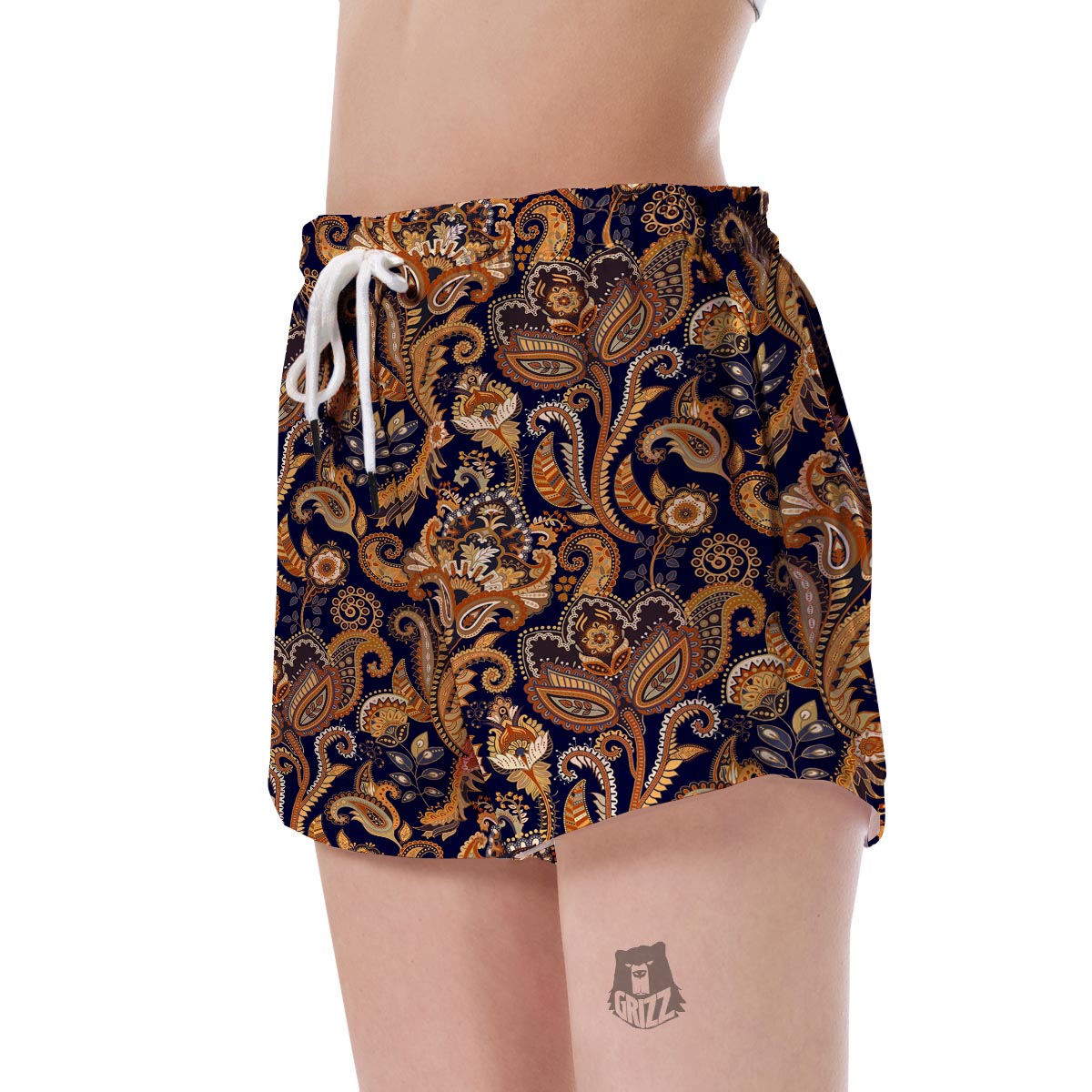 Gold Paisley Pattern Print Women's Shorts-grizzshop