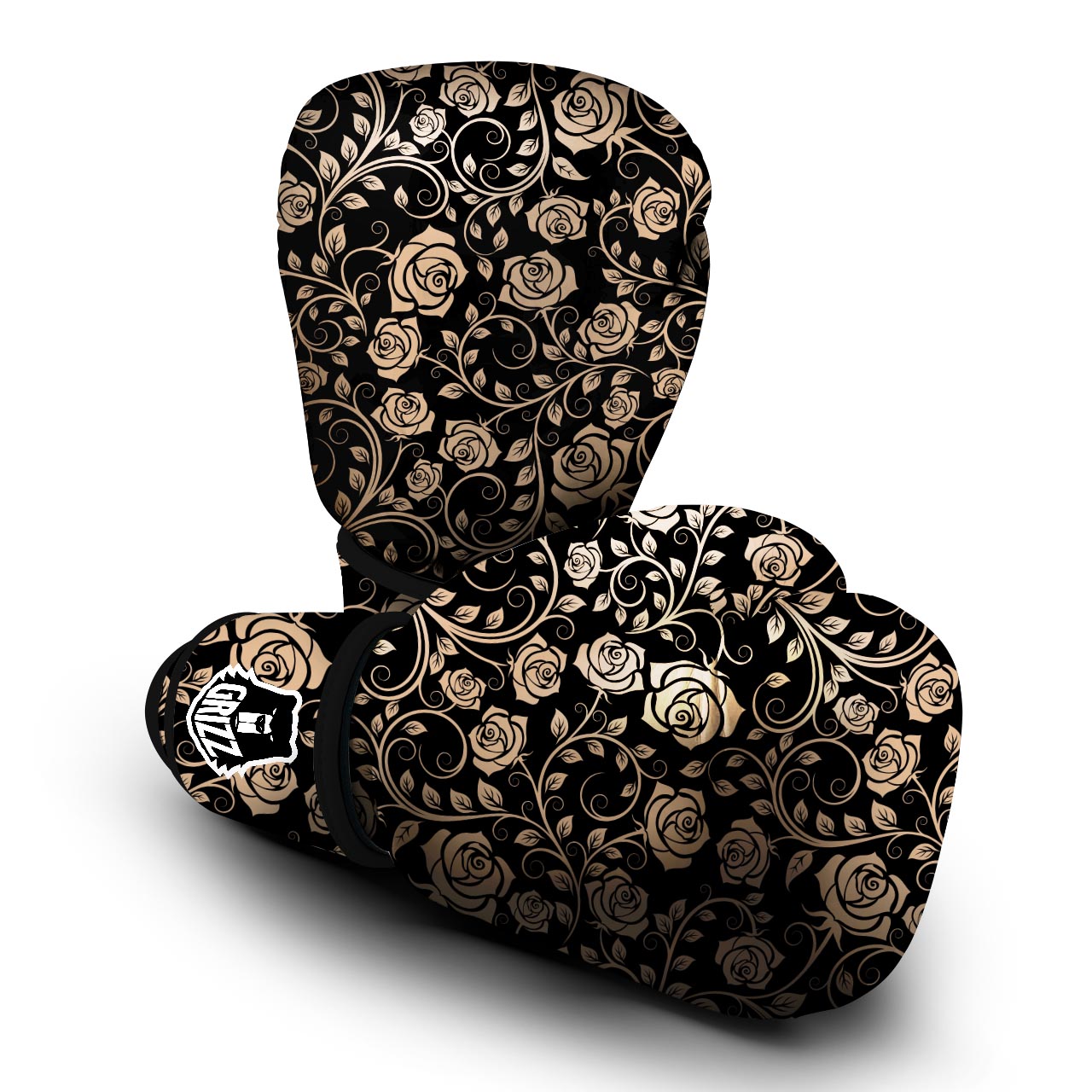 Gold Rose Floral Boxing Gloves-grizzshop