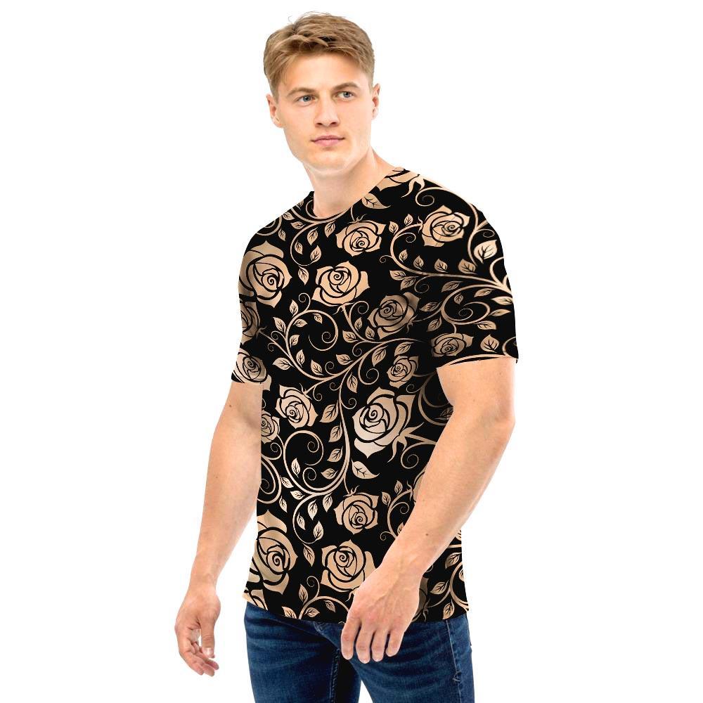 Gold Rose Floral Men T Shirt-grizzshop