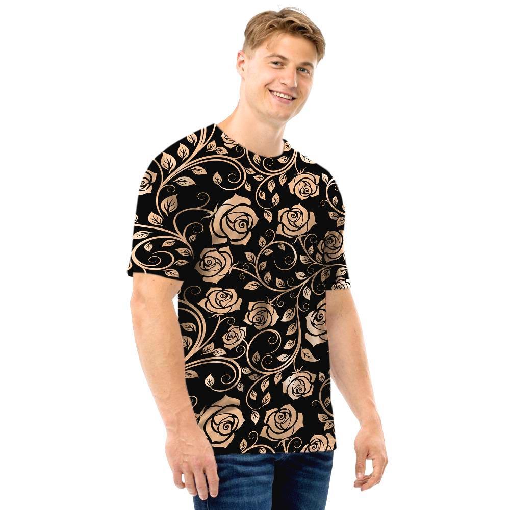 Gold Rose Floral Men T Shirt-grizzshop