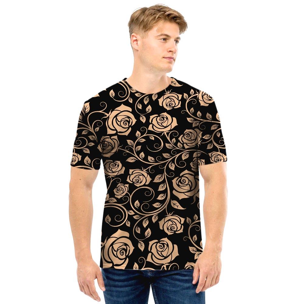 Gold Rose Floral Men T Shirt-grizzshop