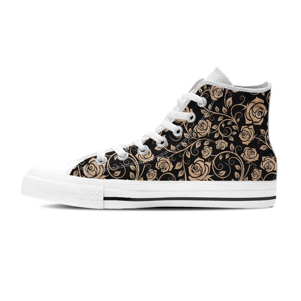 Gold Rose Floral Women's High Top Shoes-grizzshop