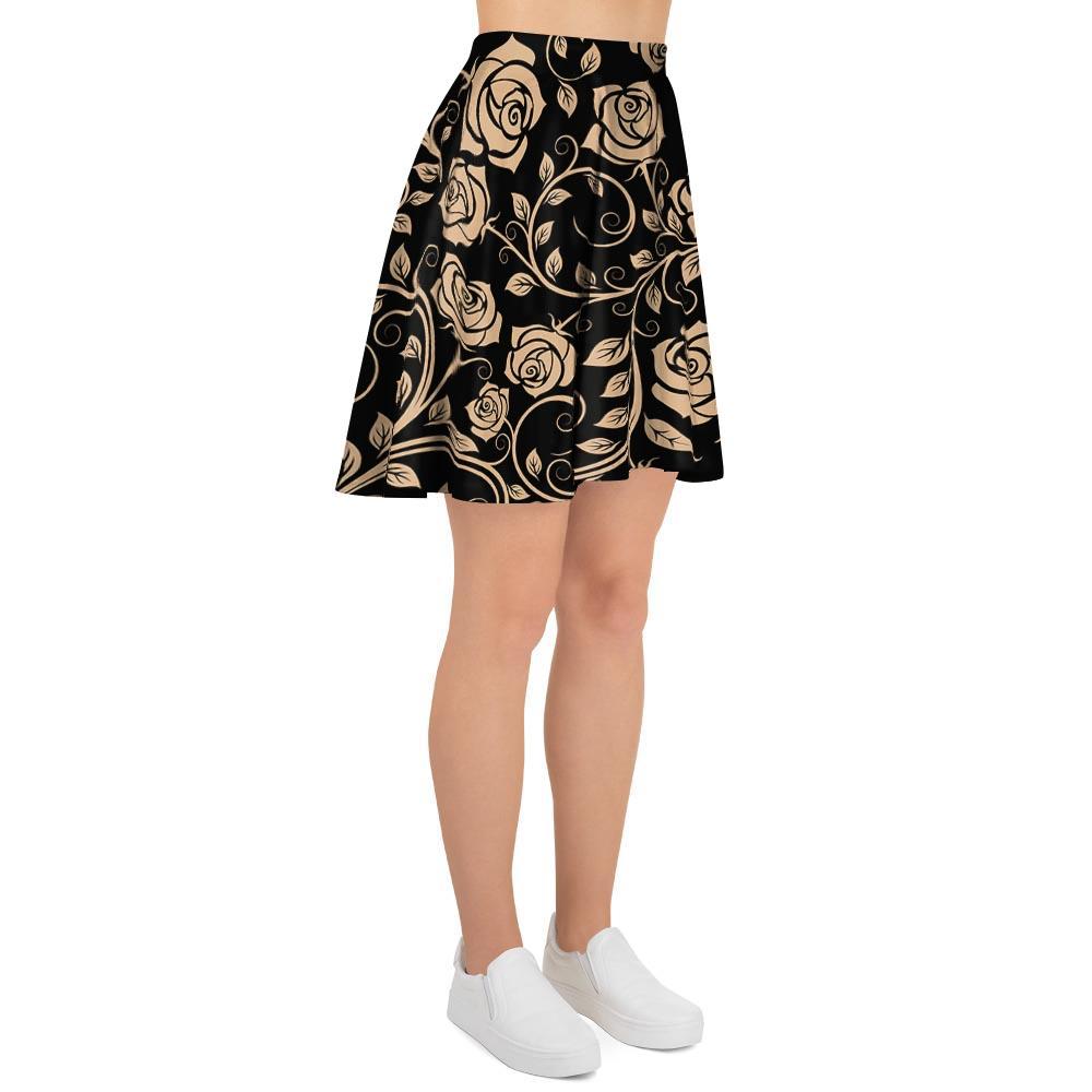 Gold Rose Floral Women's Skirt-grizzshop