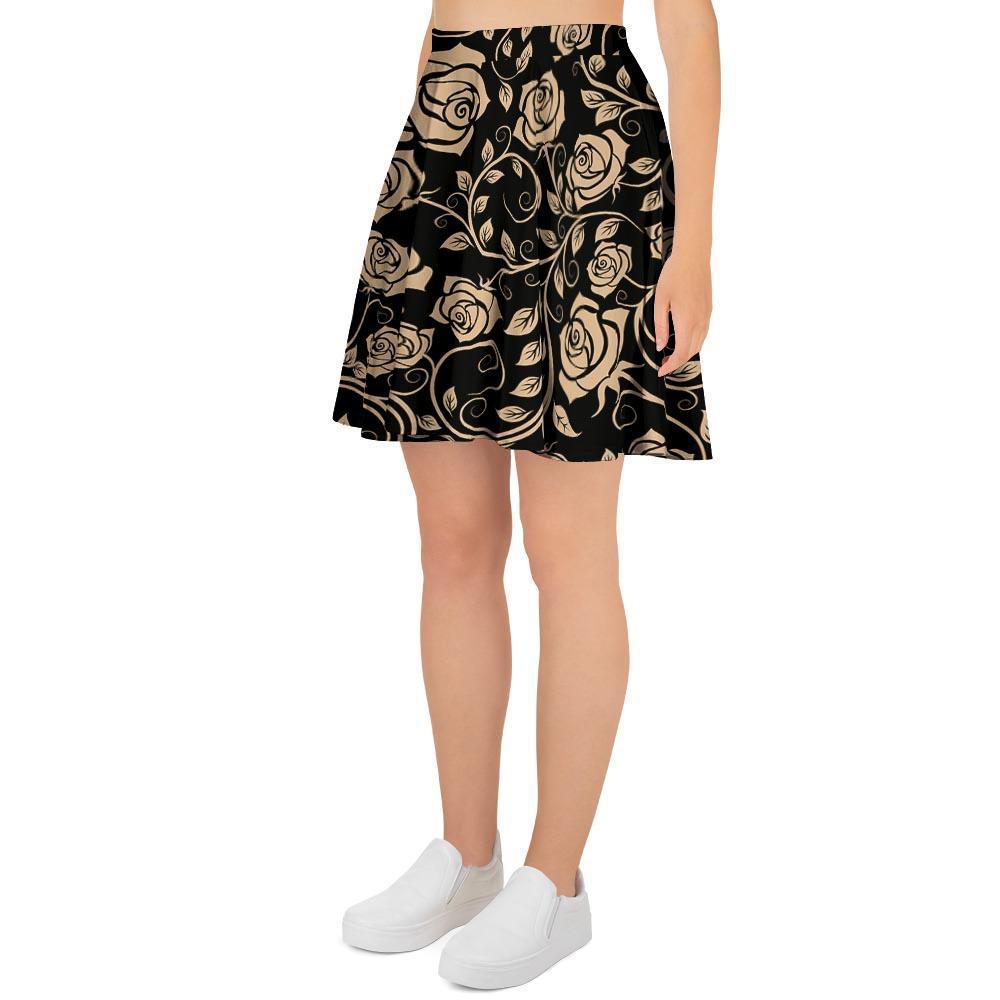 Gold Rose Floral Women's Skirt-grizzshop
