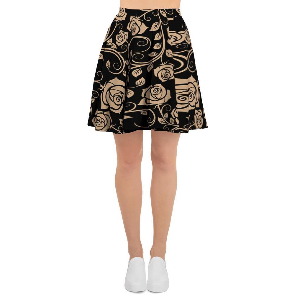 Gold Rose Floral Women's Skirt-grizzshop