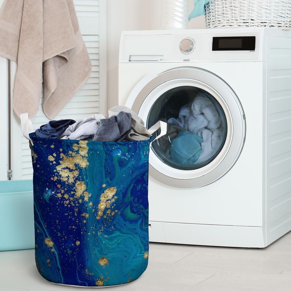 Gold Sapphire Marble Laundry Basket-grizzshop