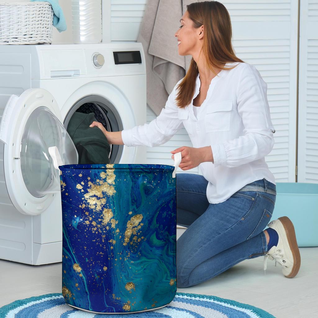 Gold Sapphire Marble Laundry Basket-grizzshop