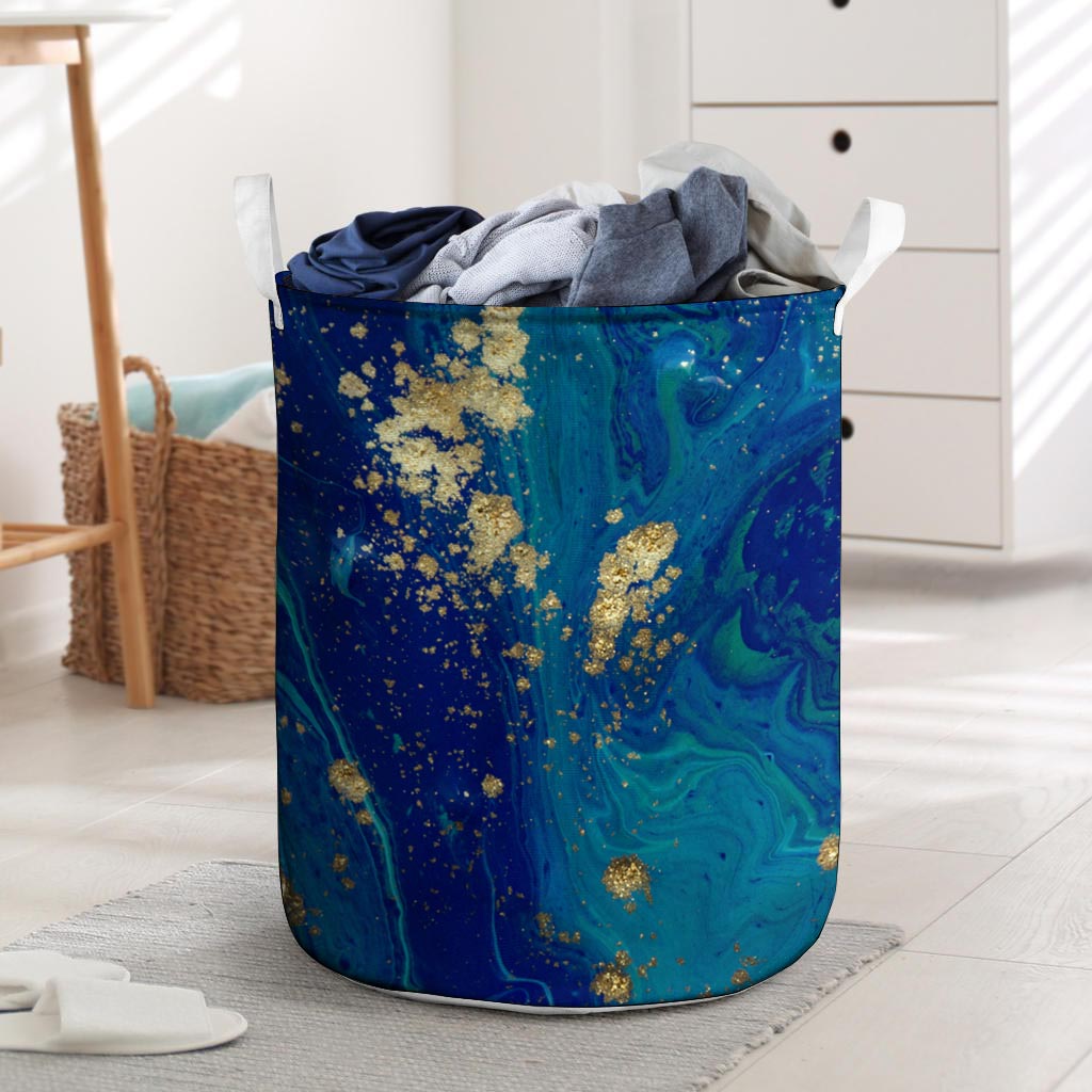 Gold Sapphire Marble Laundry Basket-grizzshop