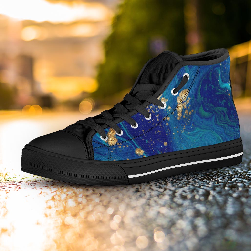 Gold Sapphire Marble Women's High Top Shoes-grizzshop