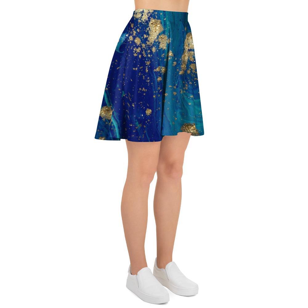 Gold Sapphire Marble Women's Skirt-grizzshop