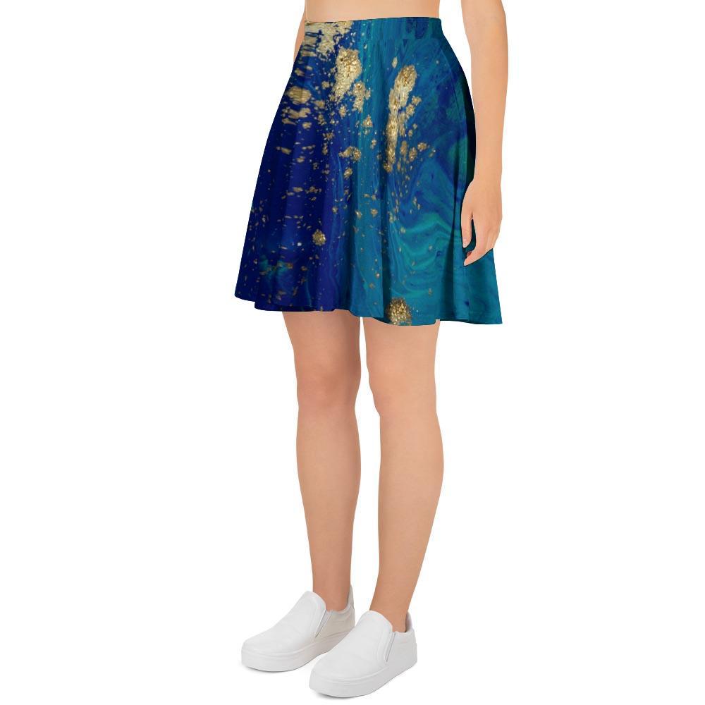 Gold Sapphire Marble Women's Skirt-grizzshop