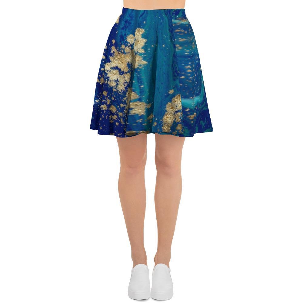 Gold Sapphire Marble Women's Skirt-grizzshop