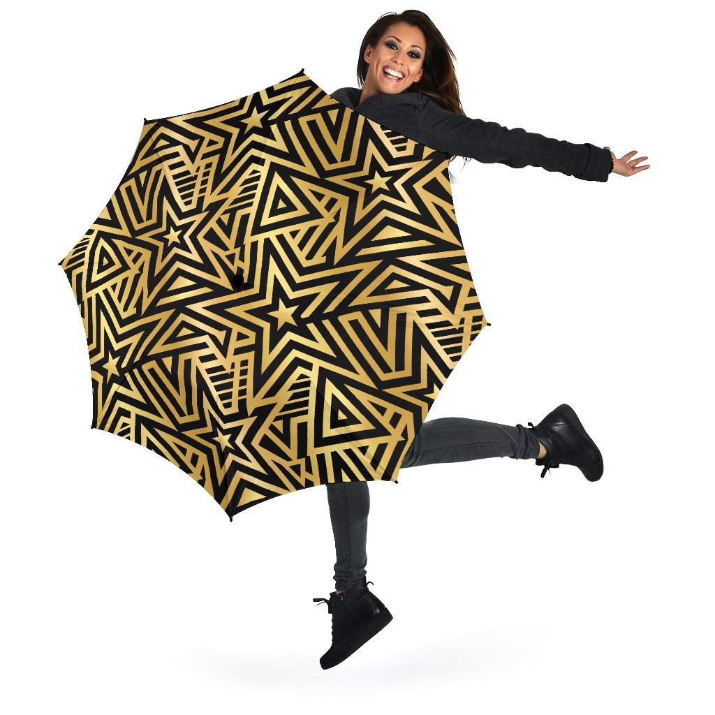 Gold Star Pattern Print Automatic Foldable Umbrella-grizzshop