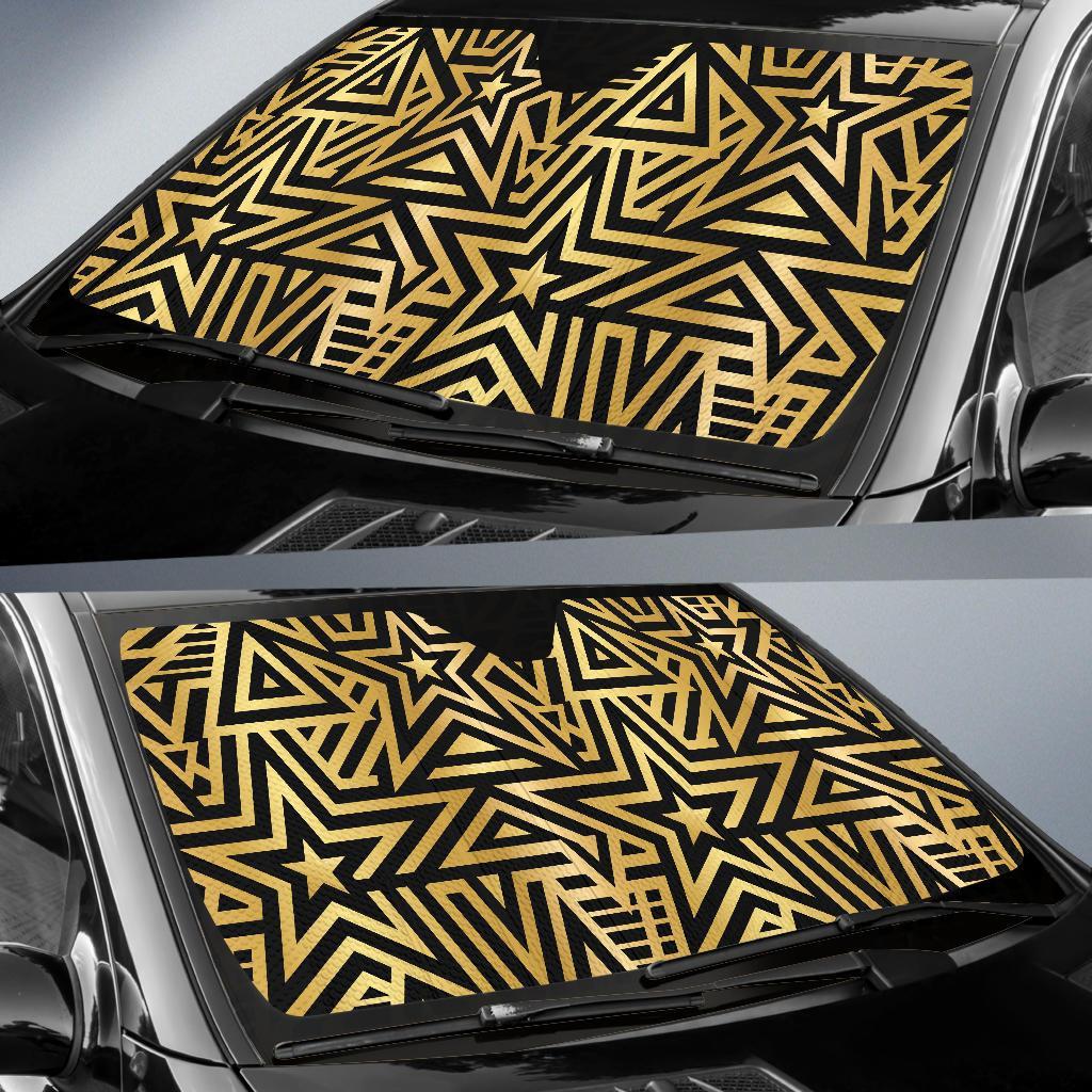Gold Star Pattern Print Car Sun Shade-grizzshop