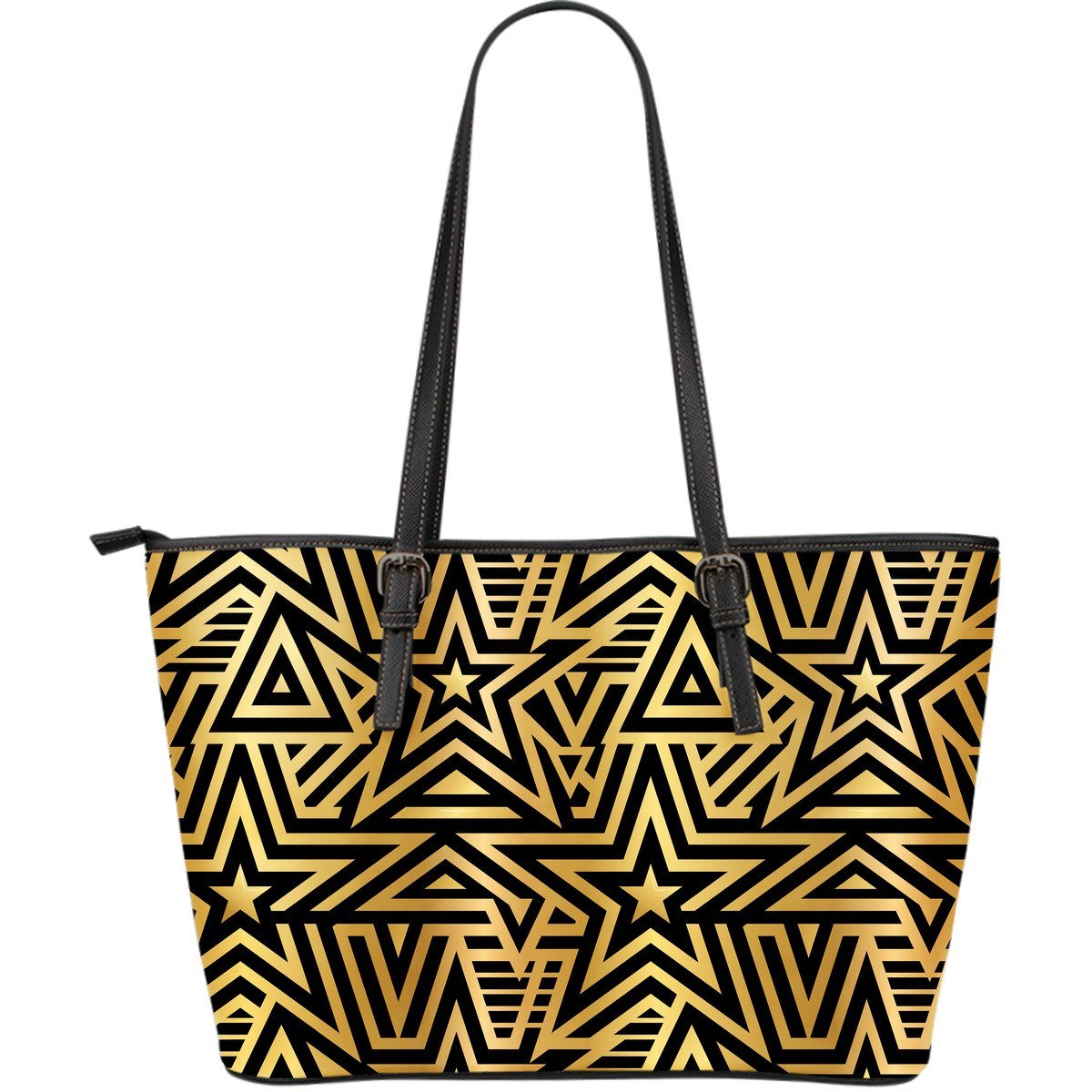 Gold Star Pattern Print Leather Tote Bag-grizzshop