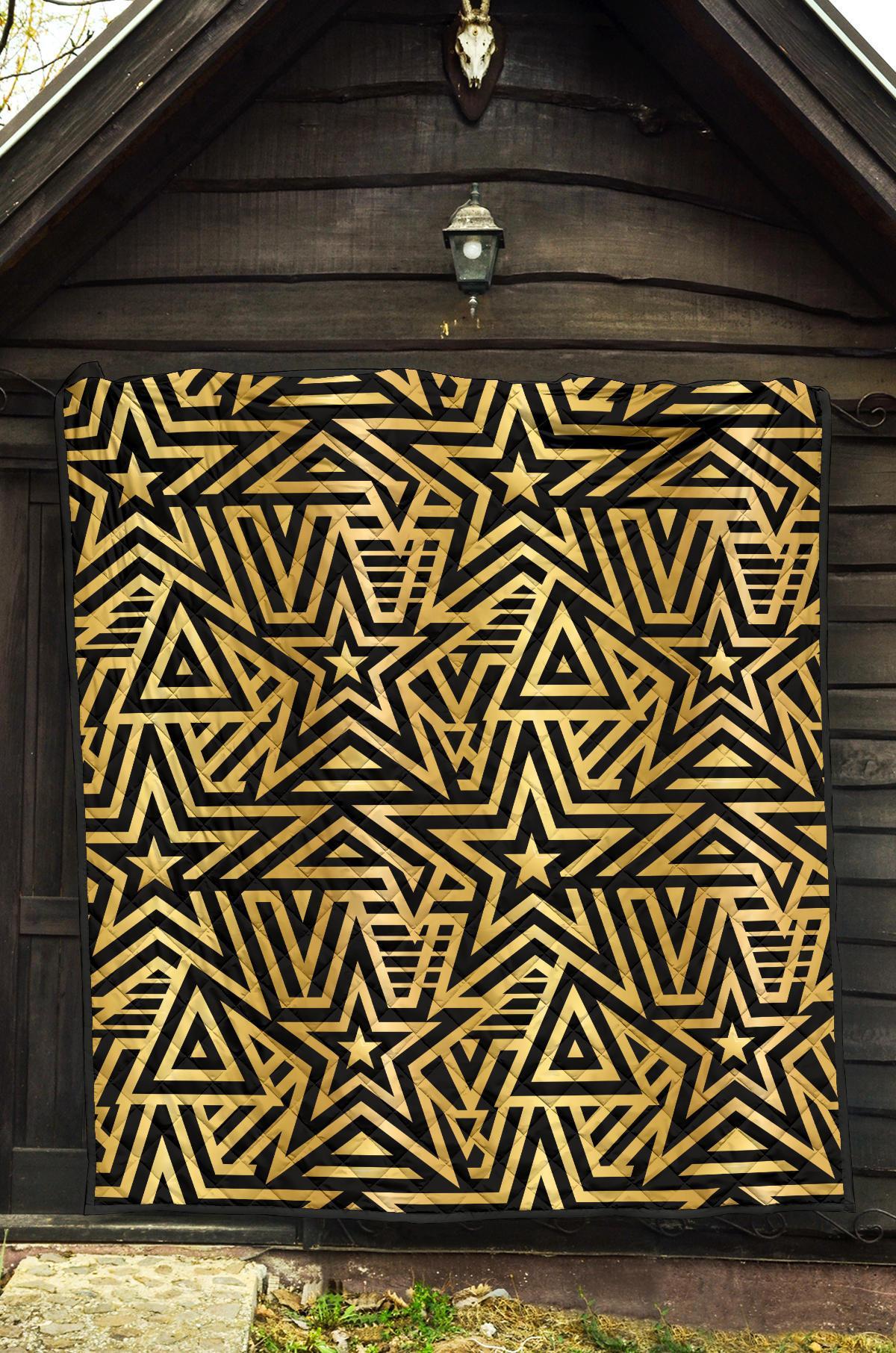 Gold Star Pattern Print Quilt-grizzshop
